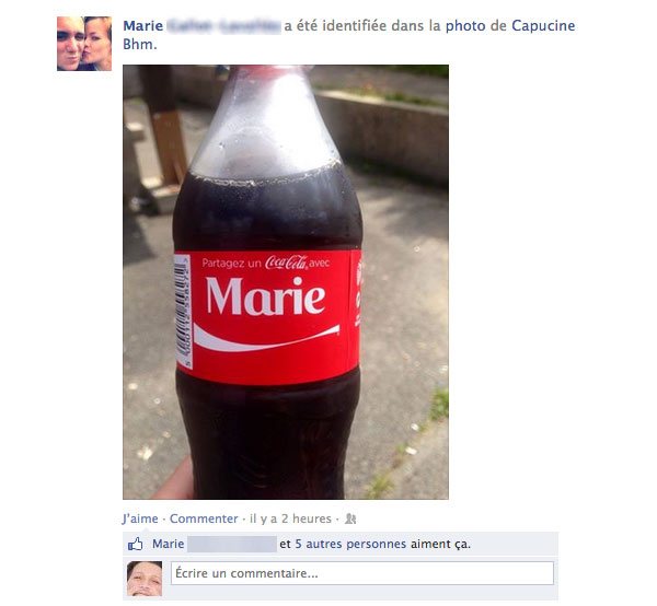 Sur Facebook, une photo du produit est publié sur le mur de Marie... 