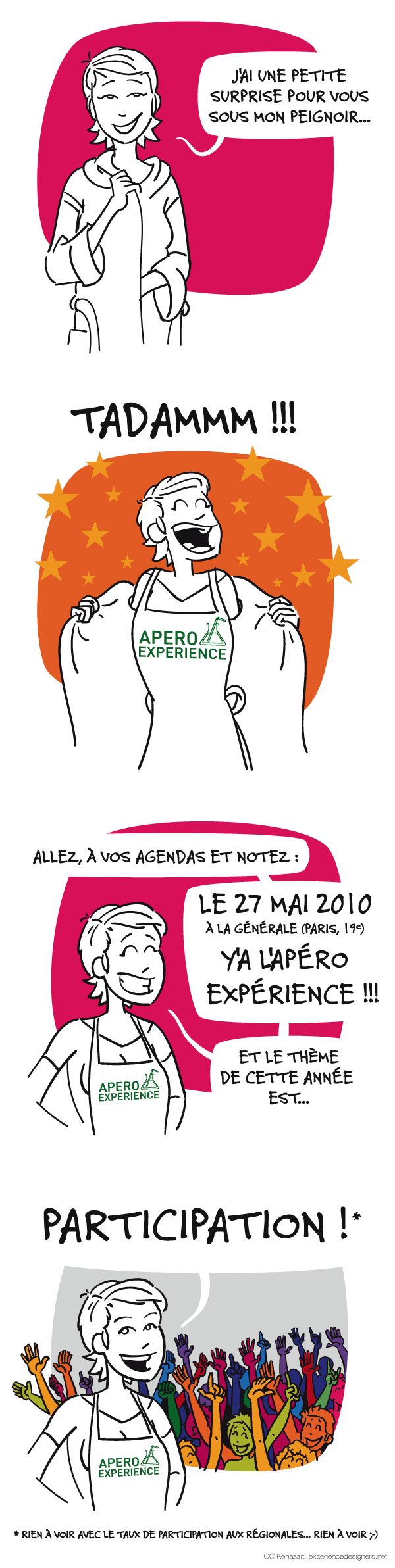 Y'a Apéro-experience, le 27 mail 2010 sur le thème de la participation. Ce sera à La Générale dans le 11ème.