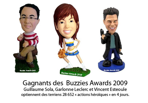 Gagnants de Buzzies Awards : Garlonne Leclerc, Guillaume Sola et Vincent Esteoule pour l'opération 50 000 actions héroïques